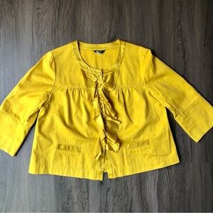 J. Crew Ruffle Jacket Women’s 8 Yellow Silk & Cotton Button Front 3/4 Sleeves